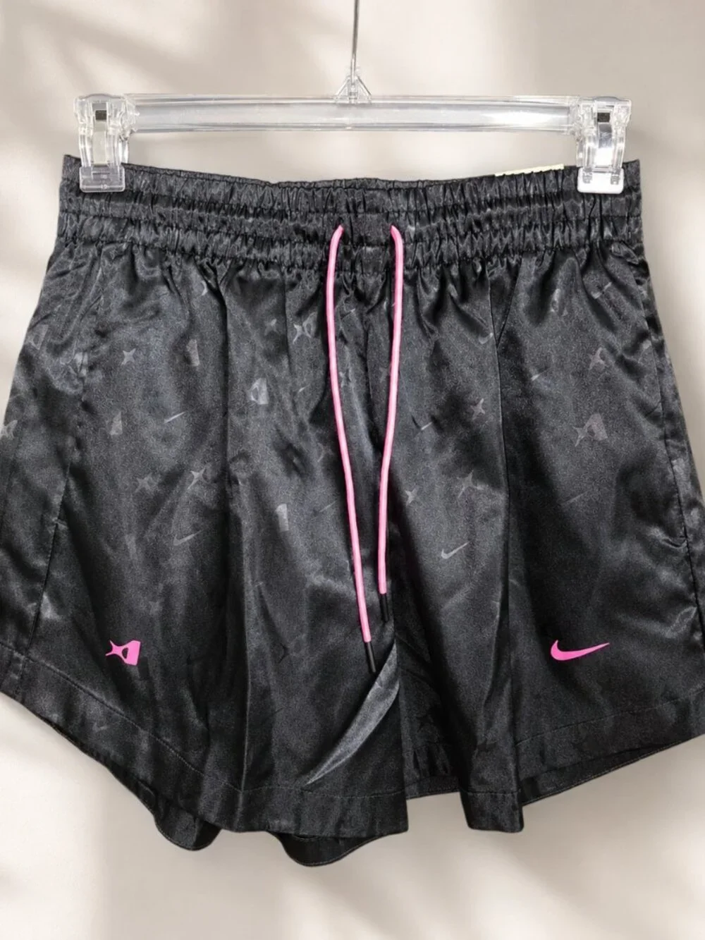 Nike HM7710-010 Black Satin Basketball Shorts Pink Swoosh Women’s M NWT - Picture 9 of 10